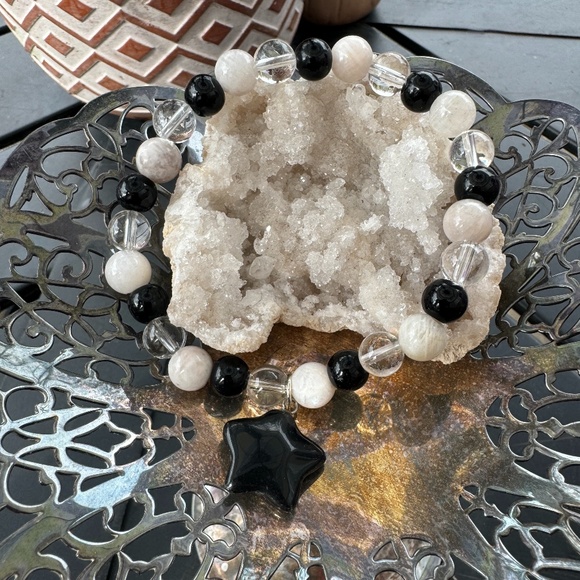 Handmade Moonstone, Quartz, and Black Tourmaline Bracelet - Picture 1 of 7